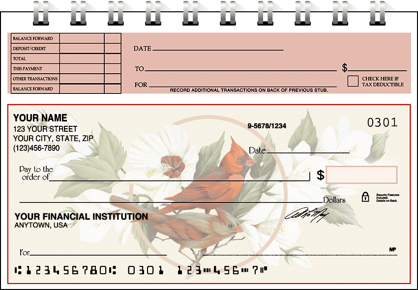 birds & blossoms top stub checks - click to preview