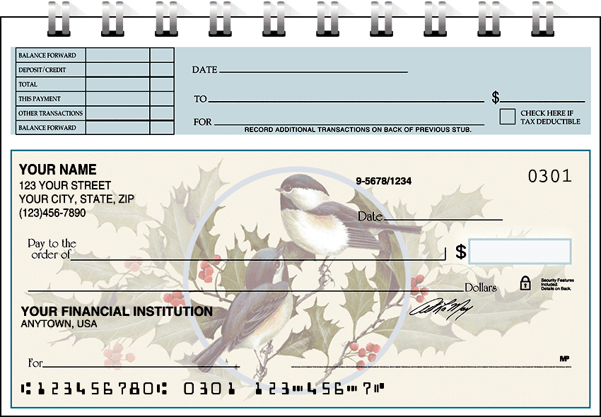 birds & blossoms top stub checks - click to preview