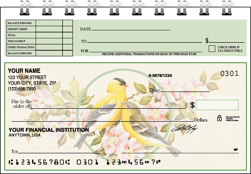 birds & blossoms top stub checks - click to preview