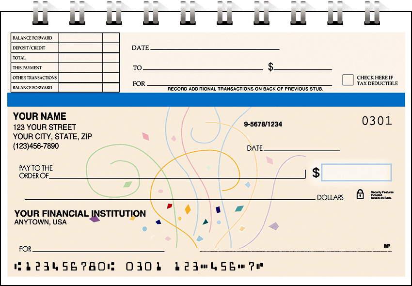 Confetti Top Stub Checks - click to view larger image