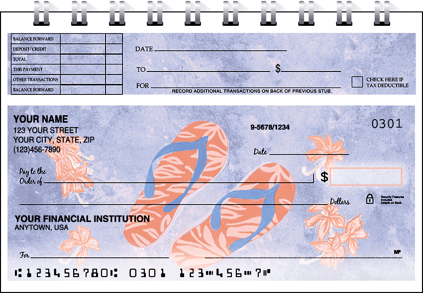 Enlarged view of flip flops top stub checks