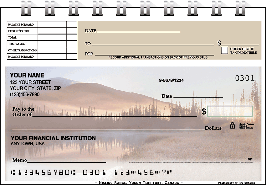 mountain reflections top stub checks - click to preview