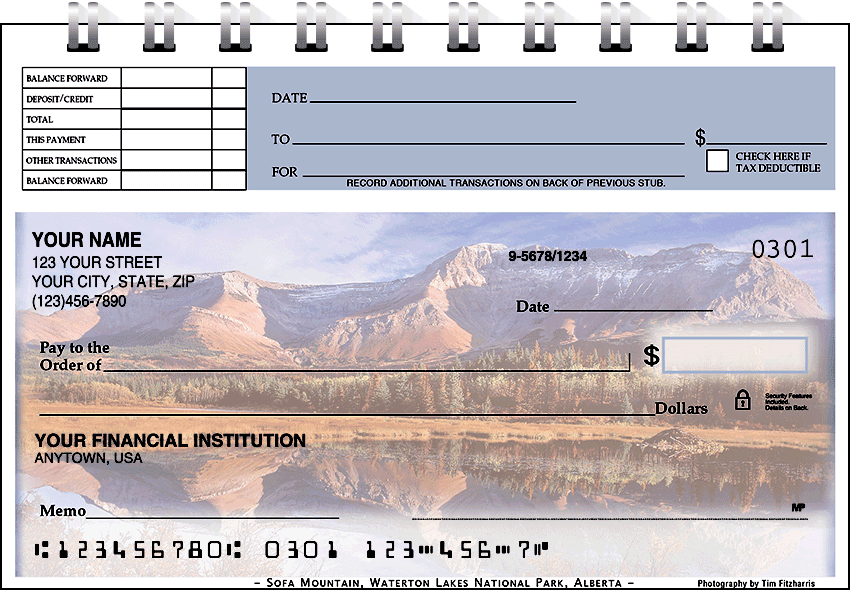 mountain reflections top stub checks - click to preview