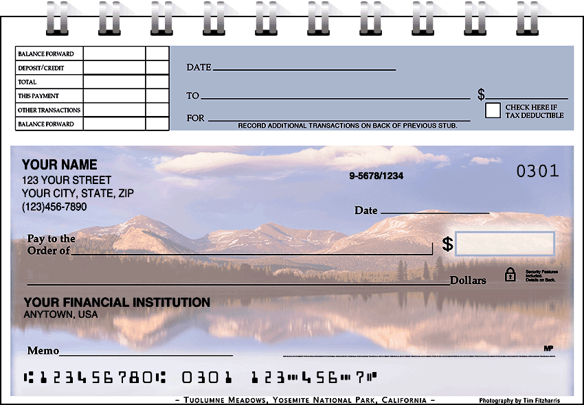 mountain reflections top stub checks - click to preview