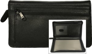 Enlarged view of zippered leather checkbook organizer