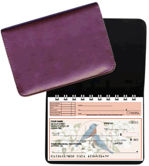 Enlarged view of burgundy leather top stub checkbook cover