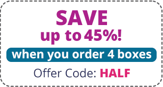 Save up to 55%! when you order 4 boxes. Offer Code: HALF