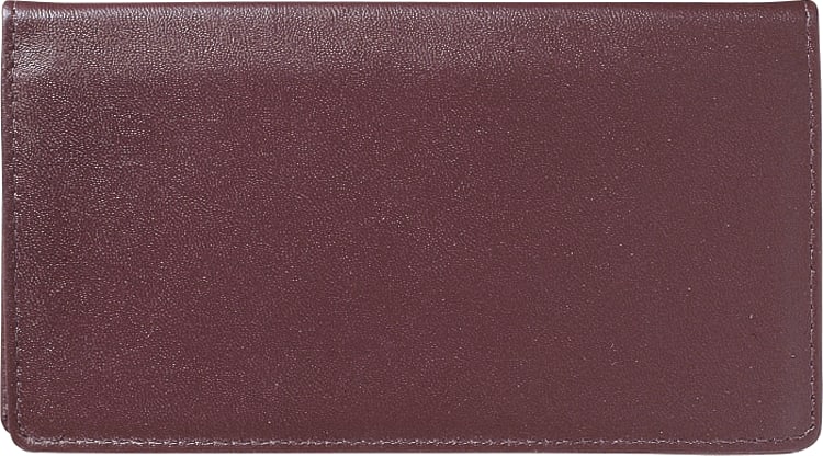 Enlarged view of burgundy leather checkbook cover
