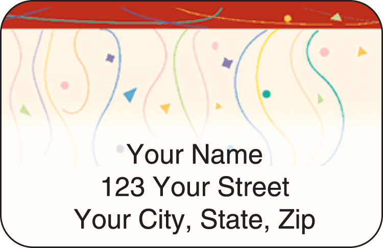 Enlarged view of confetti address labels