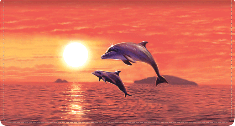 Dolphins Leather Checkbook Cover - click to view larger image