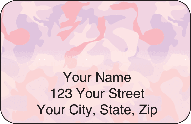 Enlarged view of girly camo address labels