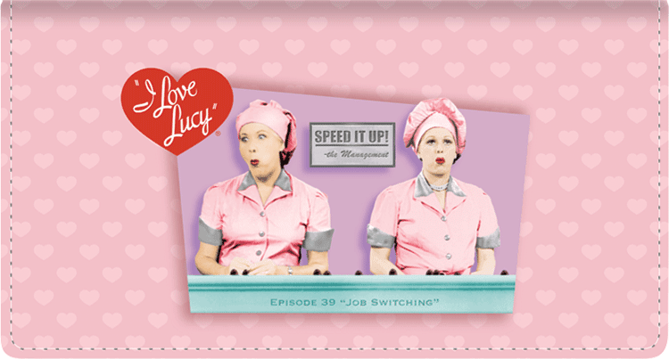Enlarged view of i love lucy leather checkbook cover