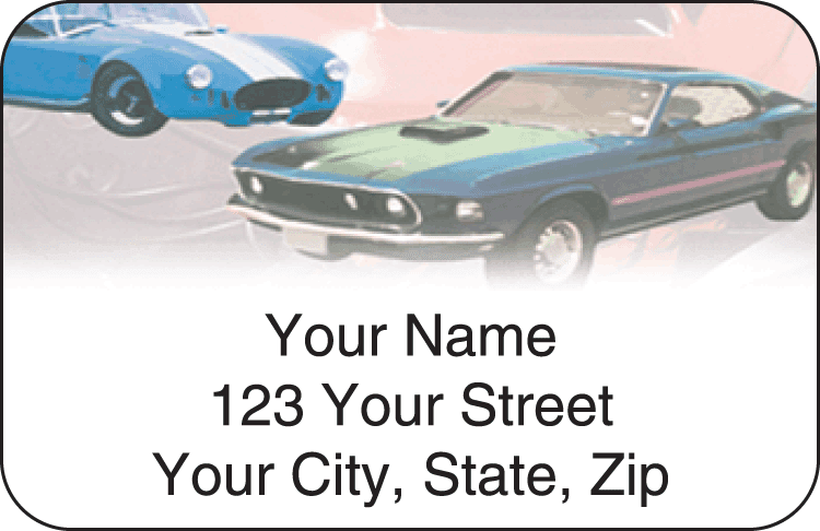 Enlarged view of muscle car address labels