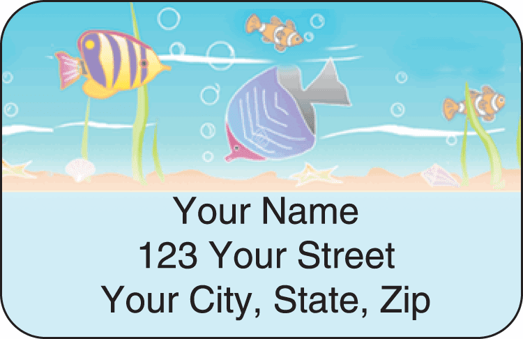 Enlarged view of tropical fish address labels