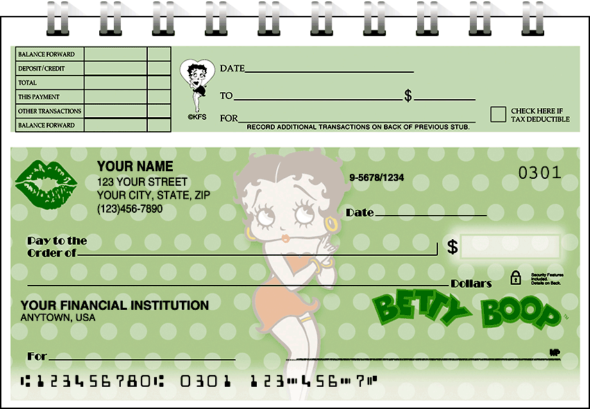 Betty Boop Kisses Top Stub Checks - Singles